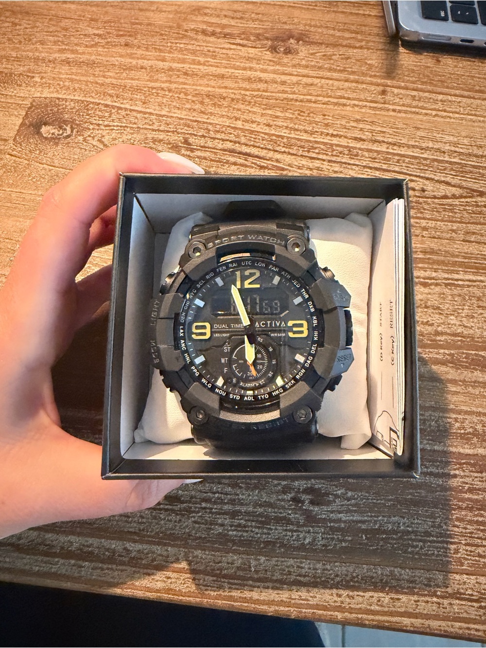 Activa Black and Yellow Sporty Dual-Time Watch